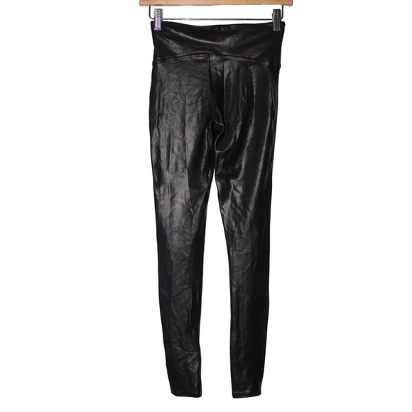 Women's Spanx Black Faux Leather Athletic Full Length Leggings Yoga Pants Size S - Picture 2 of 7